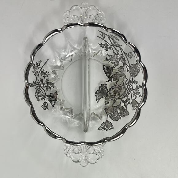 Crystal Silver Overlay Serving Dishes Set Cambridge Caprice Metallic Vintage 4PC - Picture 6 of 16